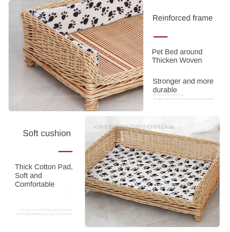 Rattan dog bed with Removable and Washable Cushion