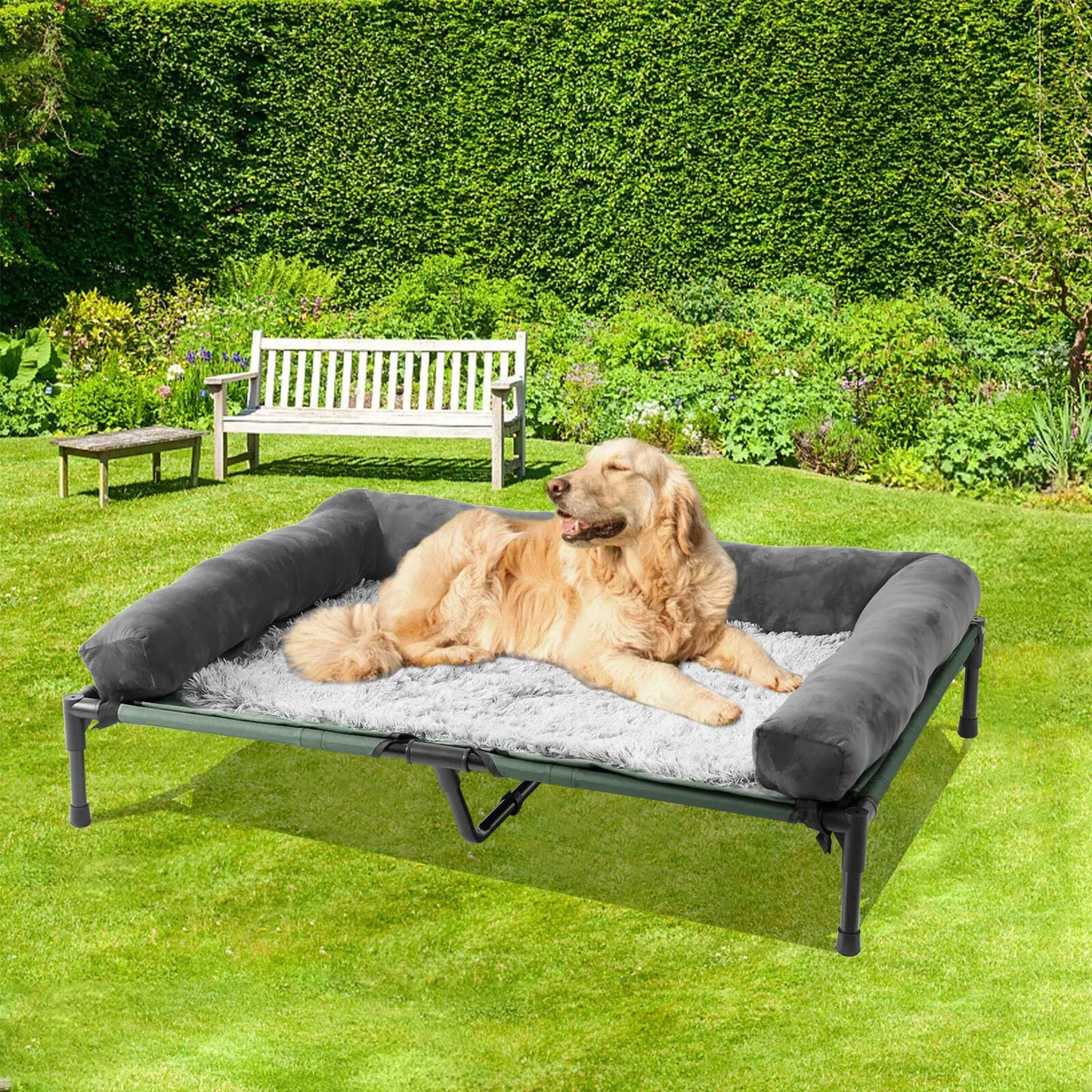 Extra Large Cooling Elevated Dog Bed with Bolster