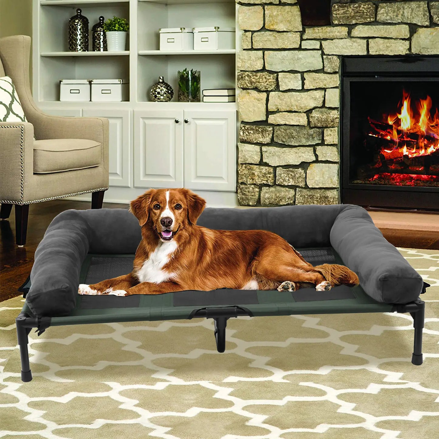 Extra Large Cooling Elevated Dog Bed with Bolster