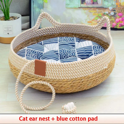 Washable Woven Rattan Cat Bed