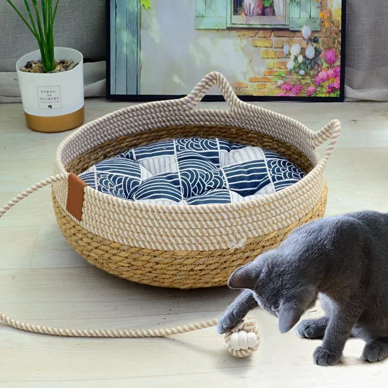 Washable Woven Rattan Cat Bed