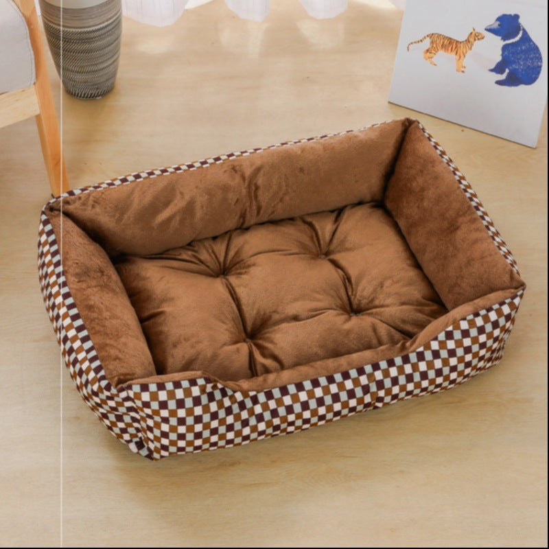 Square Plush Kennel Bed for Dogs and Cats