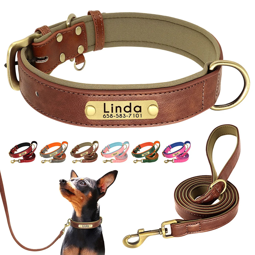 Leather Dog Collars and Leash Set