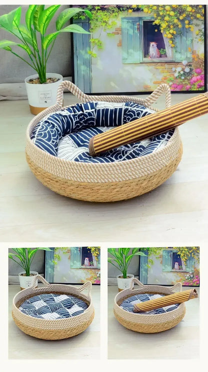 Washable Woven Rattan Cat Bed