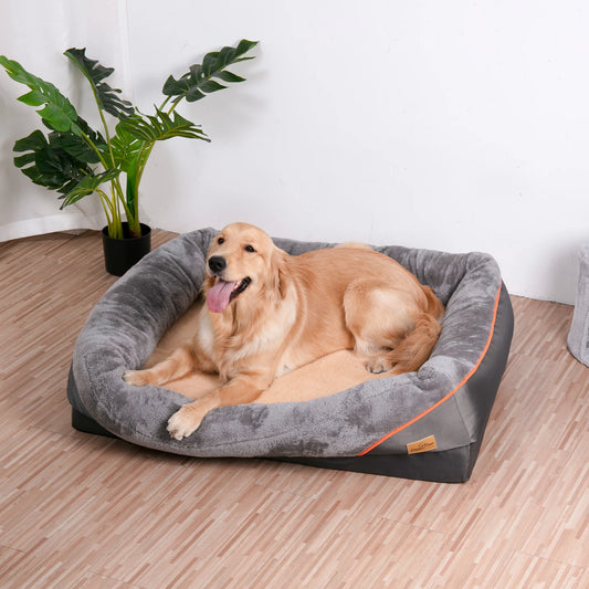 Jumbo Large Bolster Orthopedic Dog Bed Memory Foam