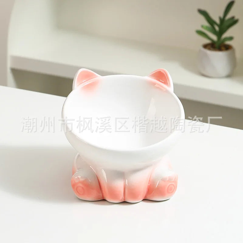 Cat Food and Water Bowl High Feet Ceramic