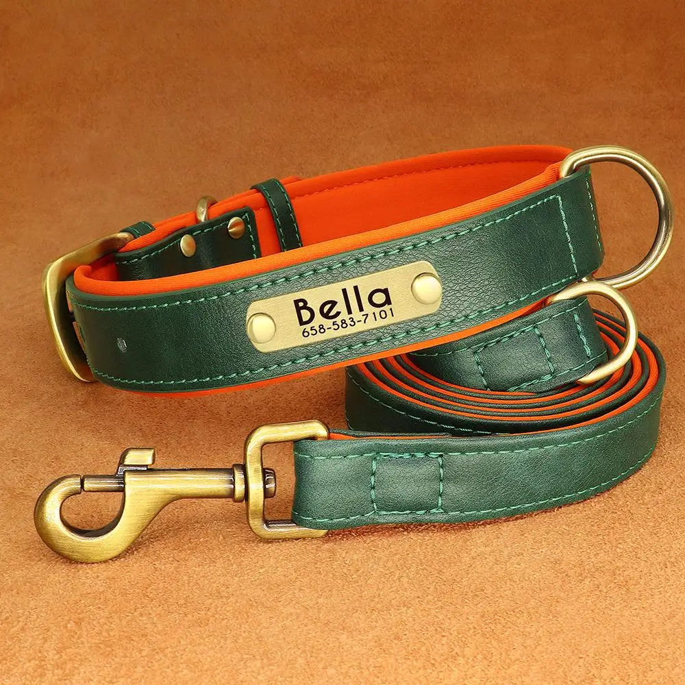 Leather Dog Collars and Leash Set