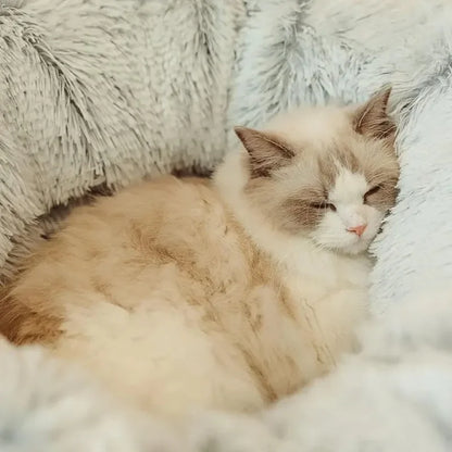 Plush Cat Bed with Fluffy Donut Tunnel