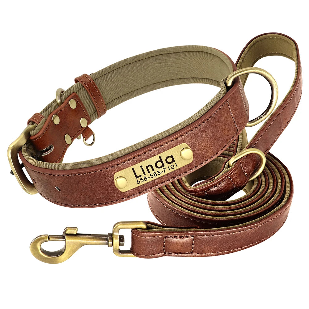 Leather Dog Collars and Leash Set