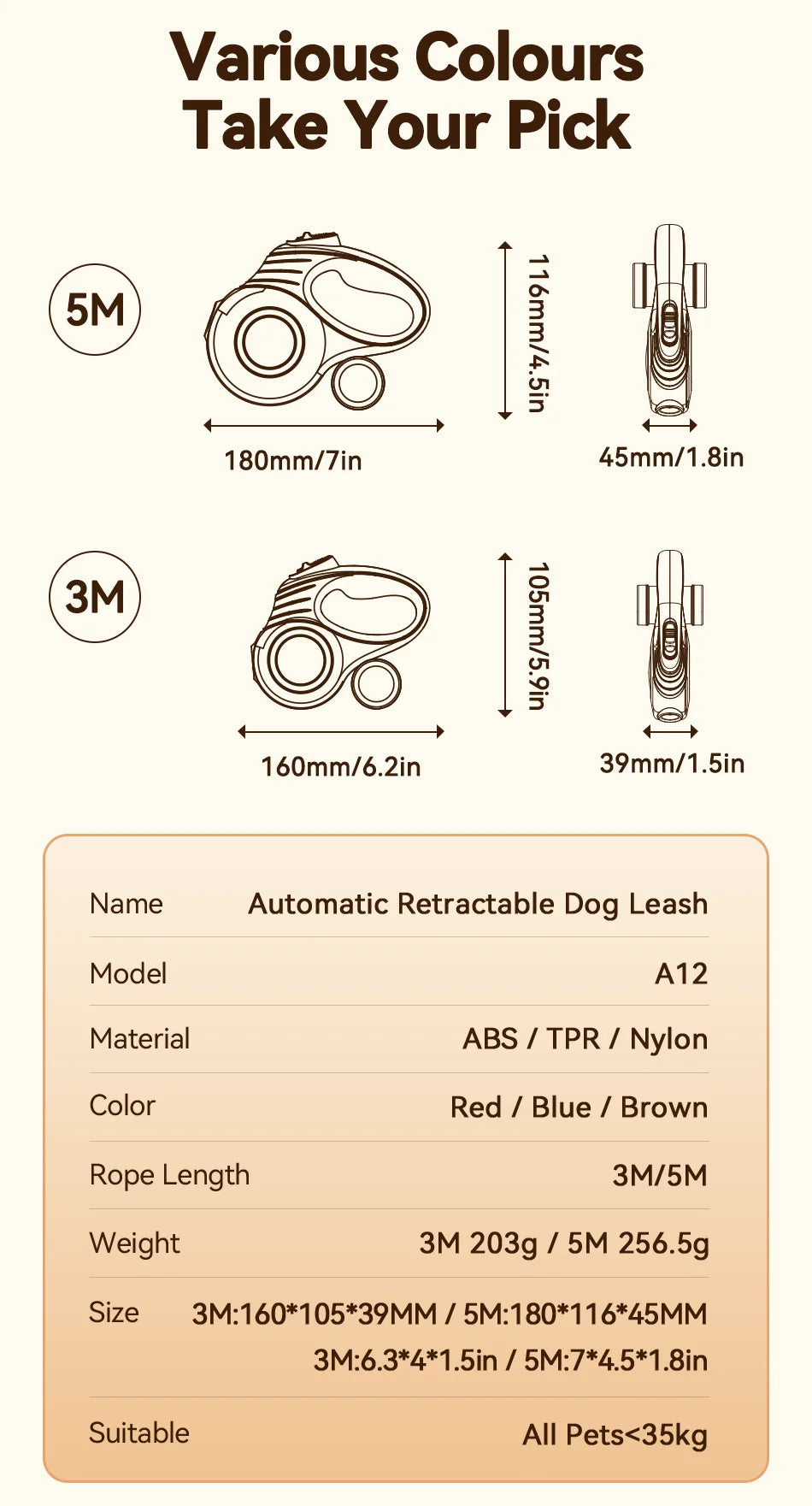 ROJECO Automatic Retractable Dog Leash