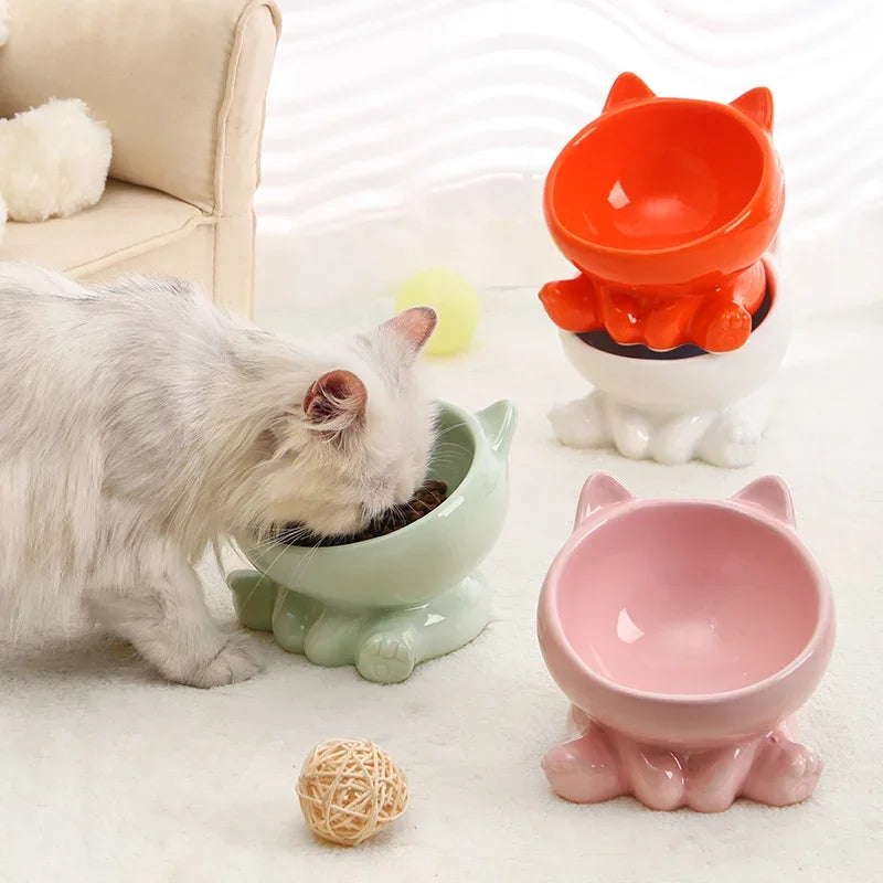 Cat Food and Water Bowl High Feet Ceramic