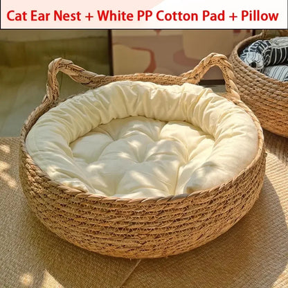 Washable Woven Rattan Cat Bed