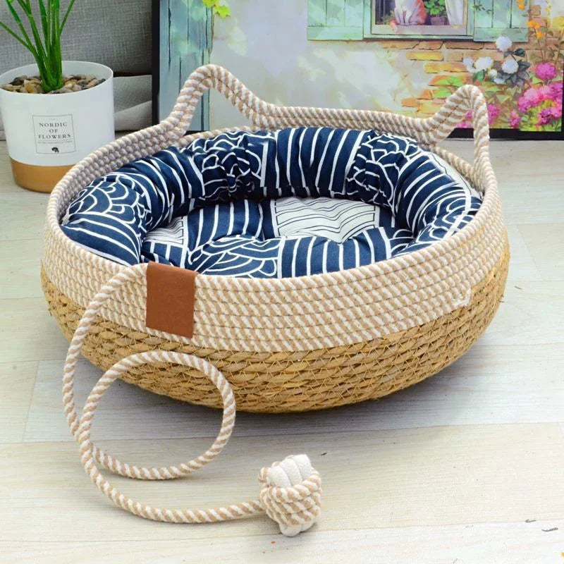 Washable Woven Rattan Cat Bed