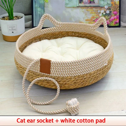 Washable Woven Rattan Cat Bed