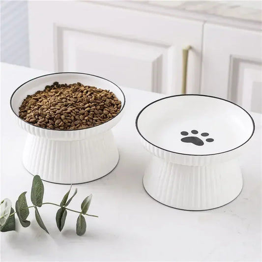 High-foot Ceramic Cat Food Bowl