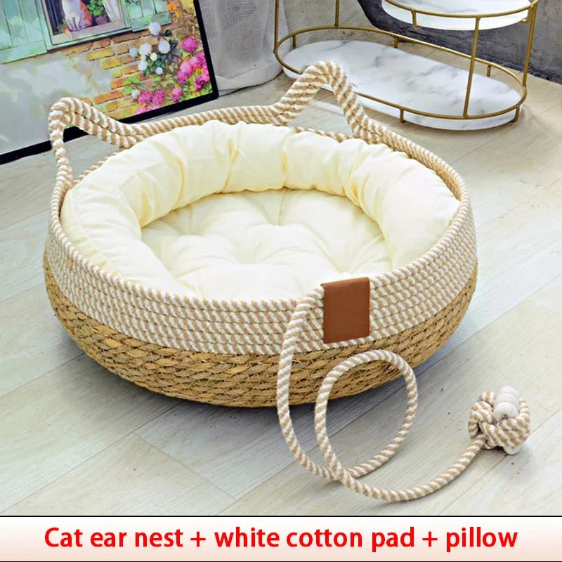 Washable Woven Rattan Cat Bed