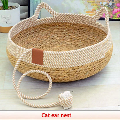 Washable Woven Rattan Cat Bed