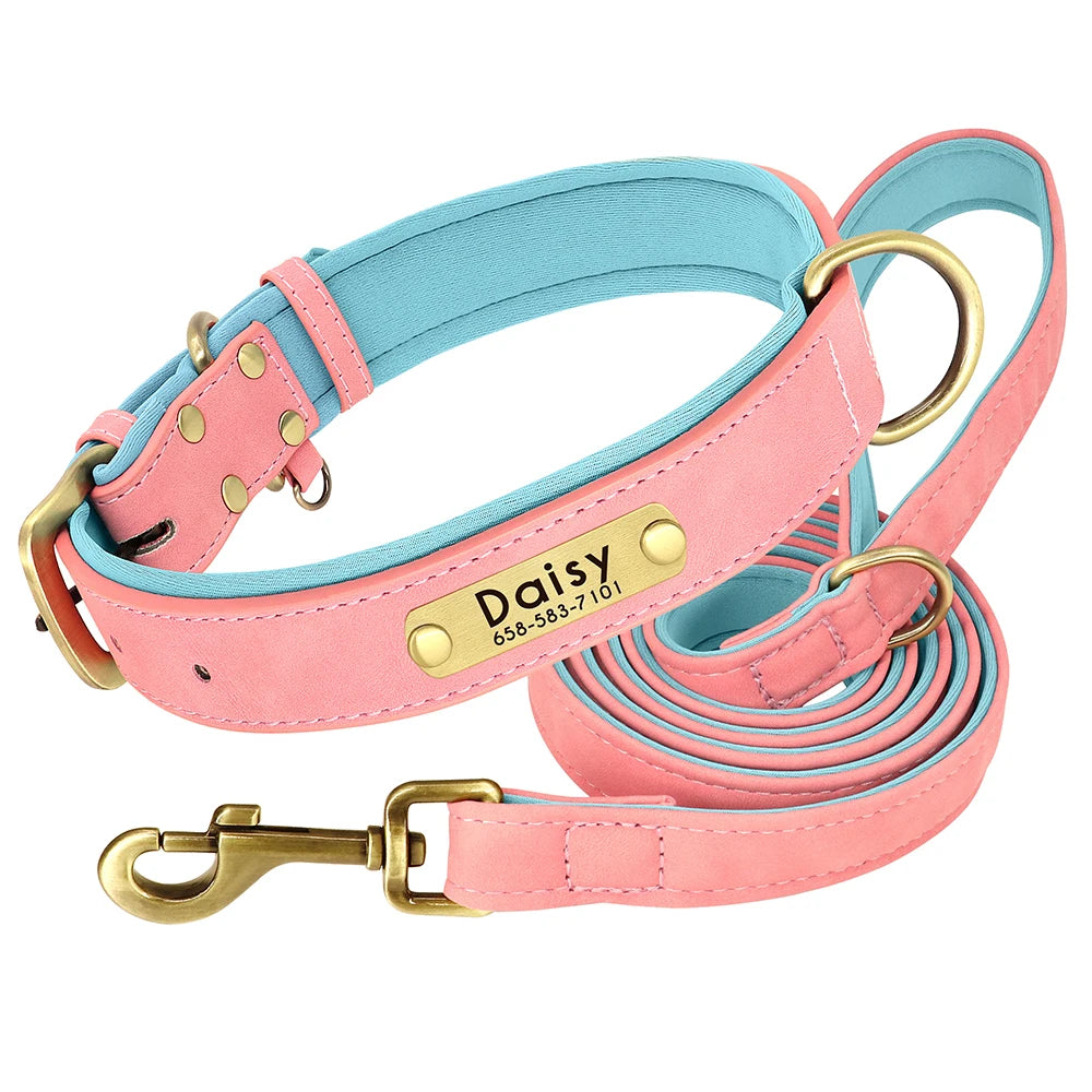 Leather Dog Collars and Leash Set