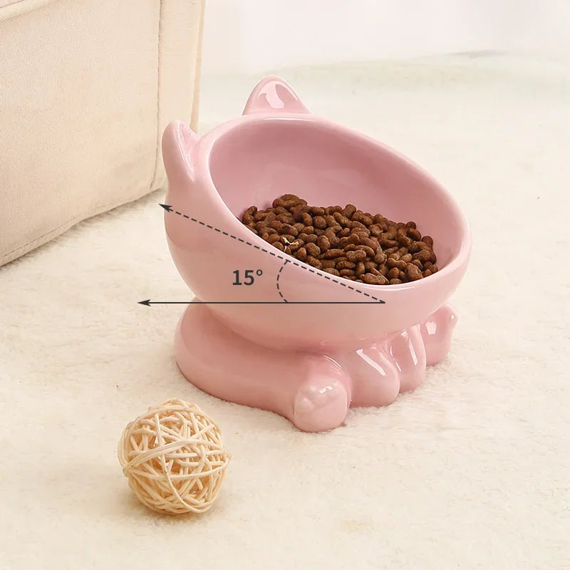 Cat Food and Water Bowl High Feet Ceramic