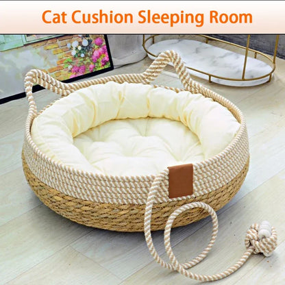 Washable Woven Rattan Cat Bed