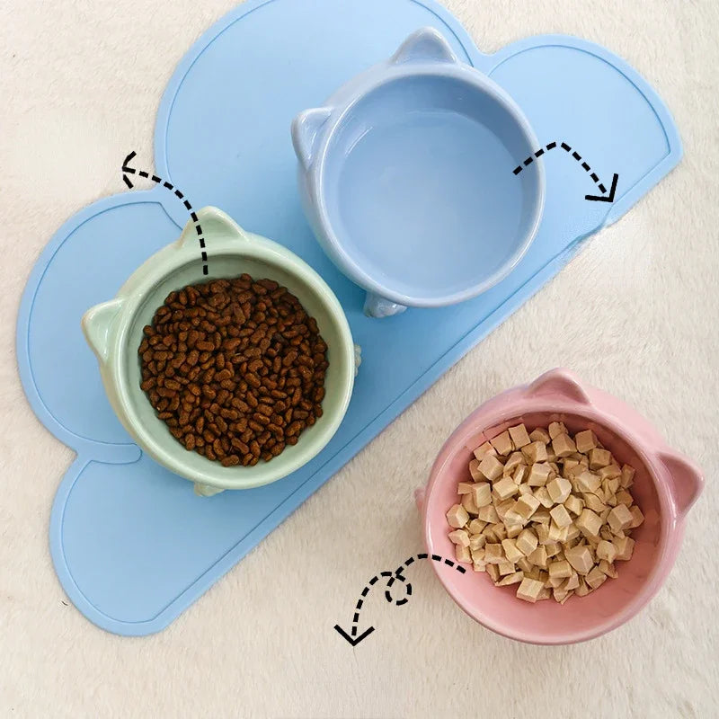 Cat Food and Water Bowl High Feet Ceramic