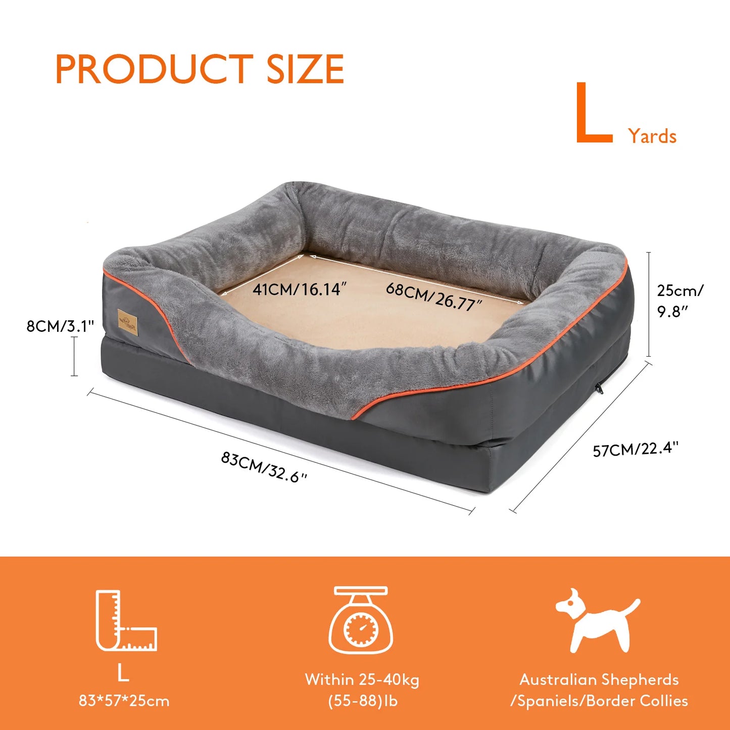 Jumbo Large Bolster Orthopedic Dog Bed Memory Foam