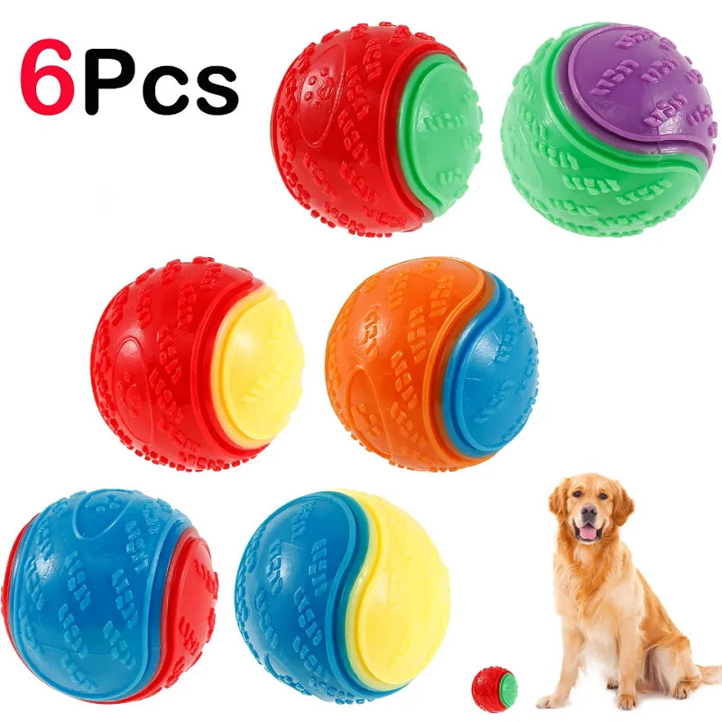 Dog Chew Toy Balls - Set of 6 Squeaky Balls