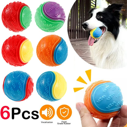 Dog Chew Toy Balls - Set of 6 Squeaky Balls