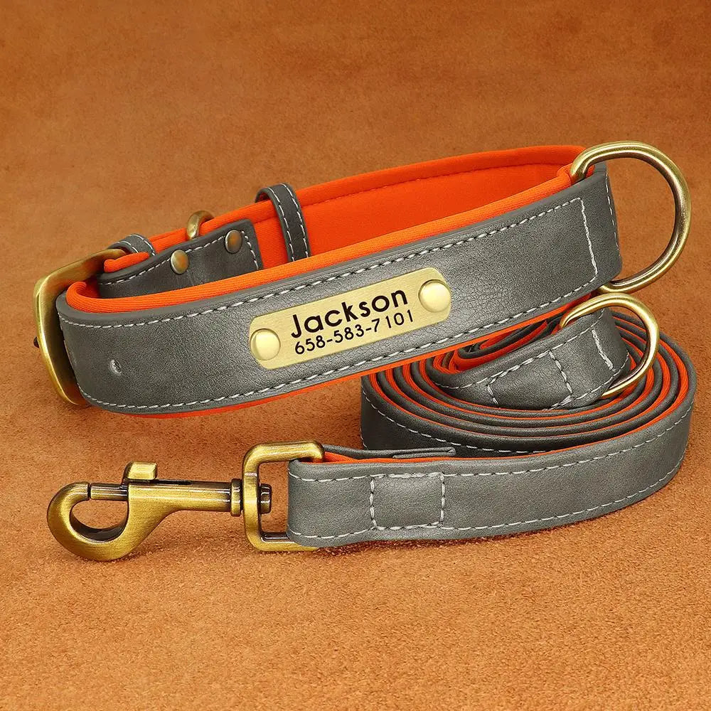 Leather Dog Collars and Leash Set