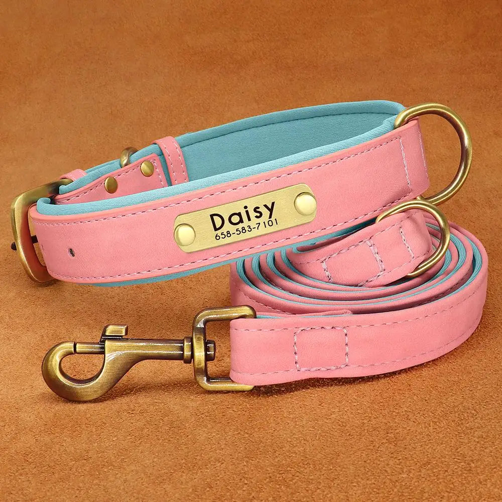 Leather Dog Collars and Leash Set