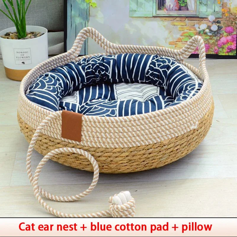 Washable Woven Rattan Cat Bed