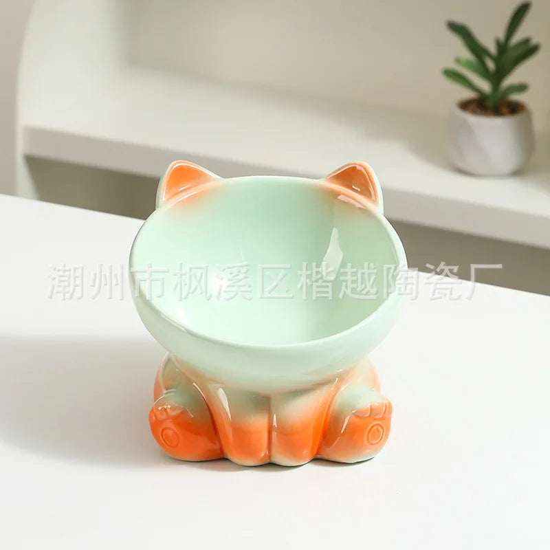 Cat Food and Water Bowl High Feet Ceramic