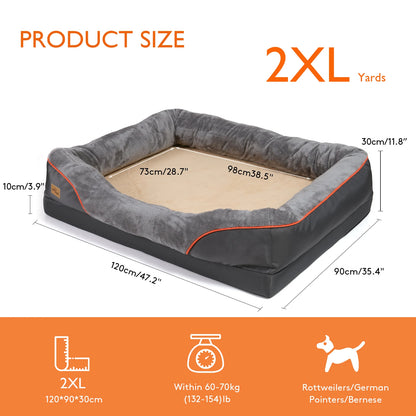 Jumbo Large Bolster Orthopedic Dog Bed Memory Foam