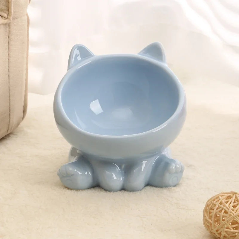 Cat Food and Water Bowl High Feet Ceramic