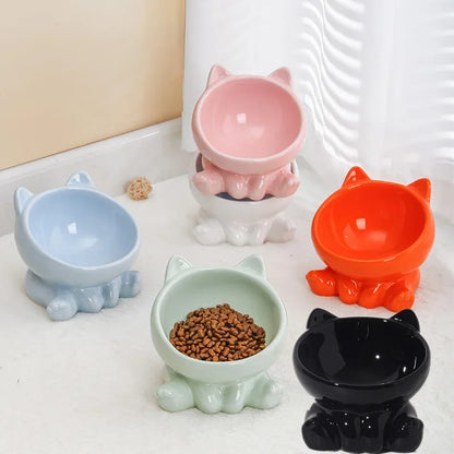 Cat Food and Water Bowl High Feet Ceramic