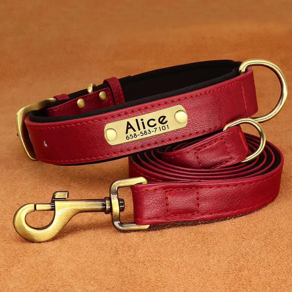 Leather Dog Collars and Leash Set