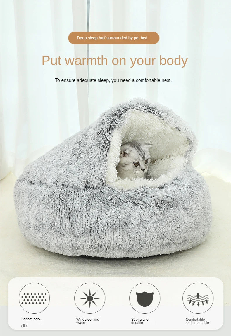 Cozy Winter Plush Cat Bed and Sleep Bag