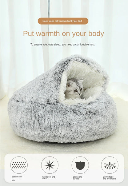 Cozy Winter Plush Cat Bed and Sleep Bag