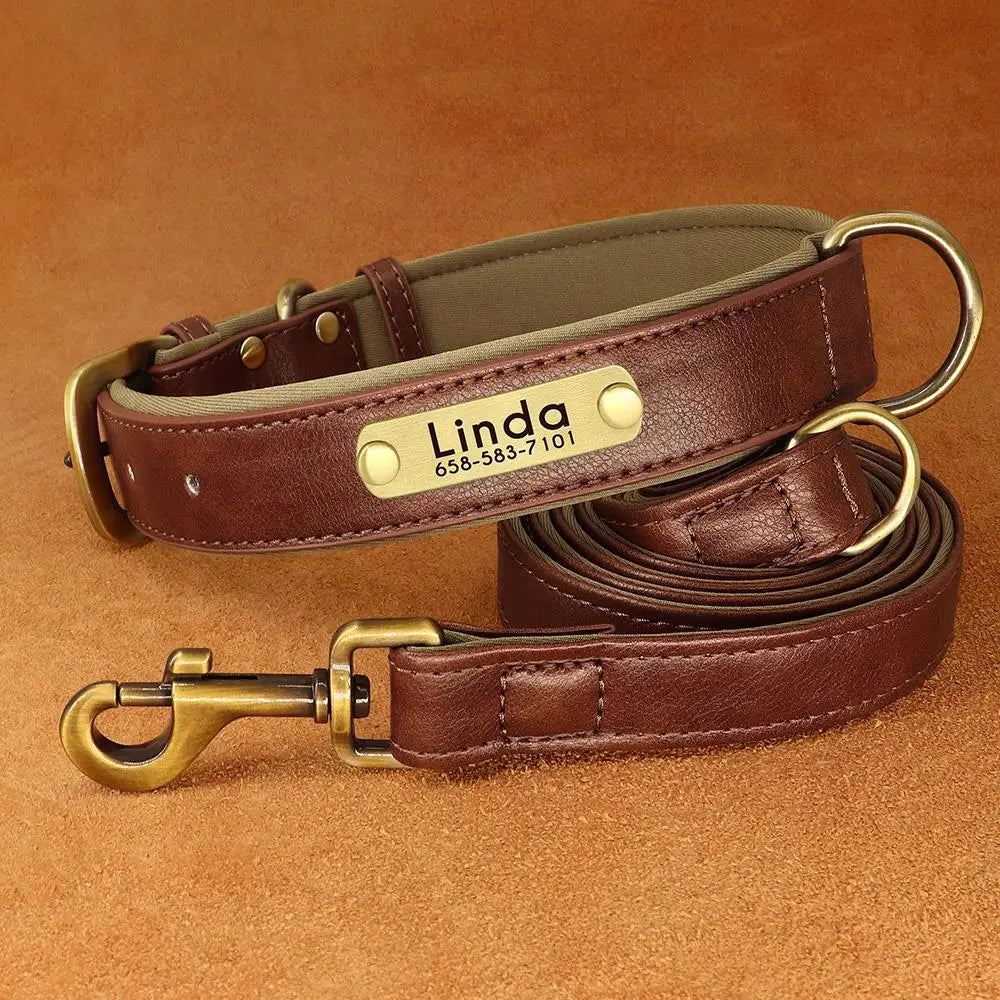 Leather Dog Collars and Leash Set