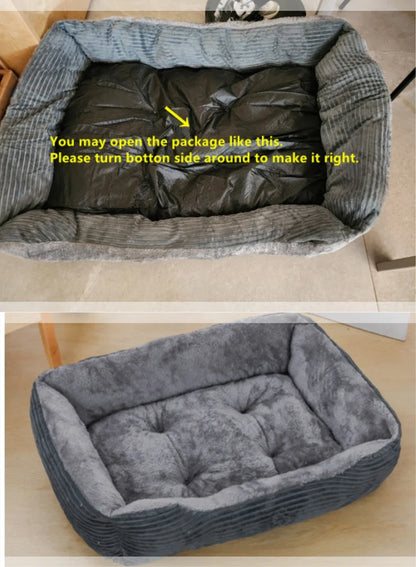 Square Plush Kennel Bed for Dogs and Cats