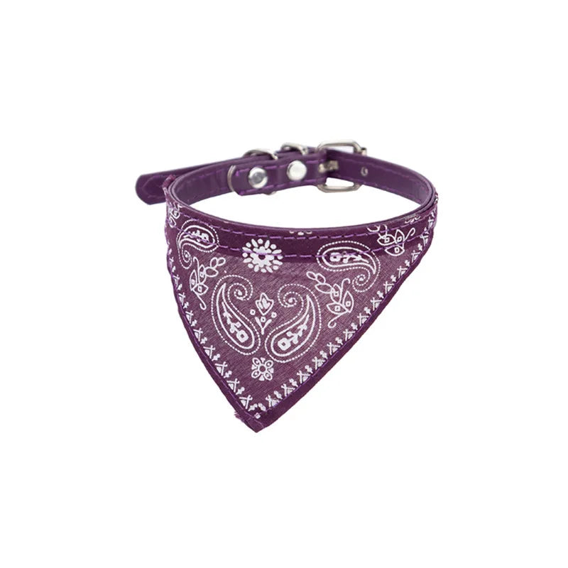 Dog leather bandana collar purple