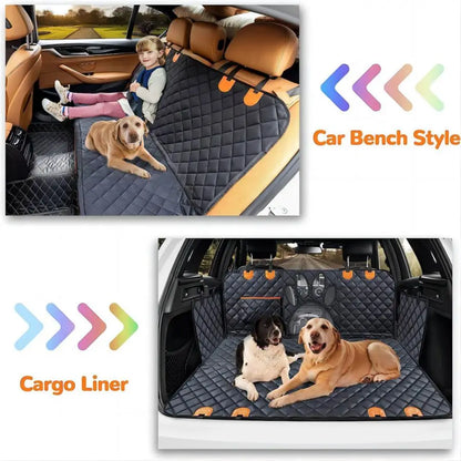 Happy dog on car seat cover